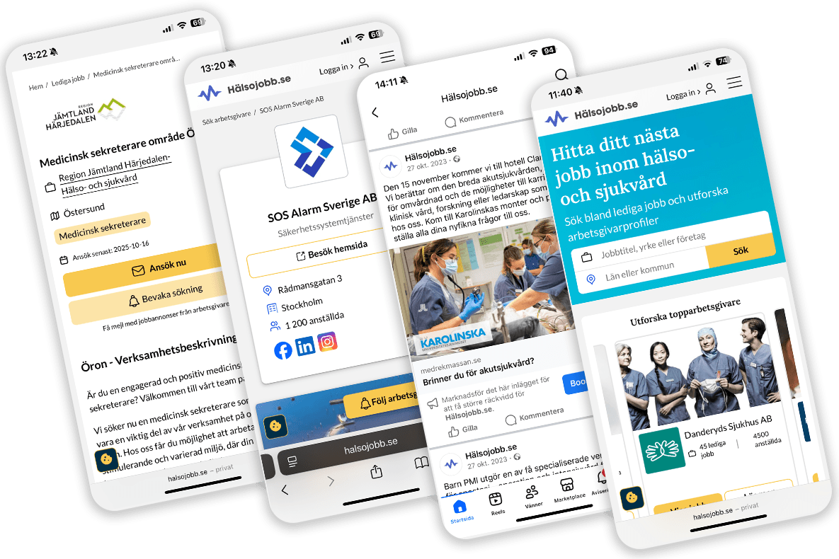 Exempel på jobbannonser på Hälsojobb.se